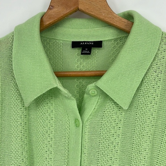 Alfani Great Escape Button Front Short Sleeve Sweater Women’s Size 1XL Green NWT - Picture 4 of 8